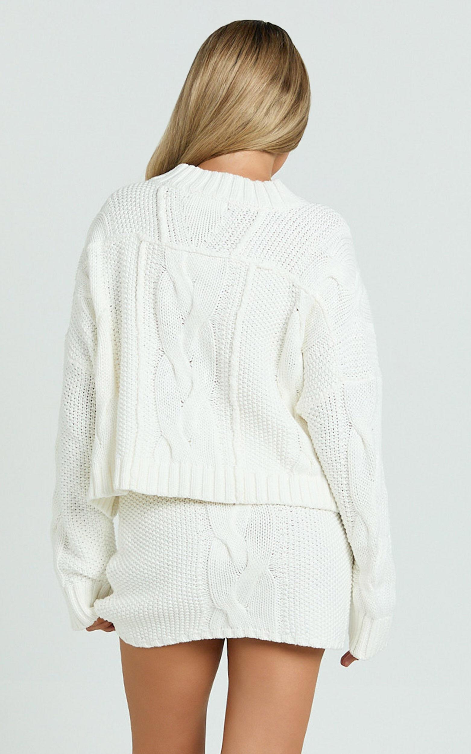 Marge Mini Skirt - High Waisted Cable Knit Mini Skirt in White Product Image