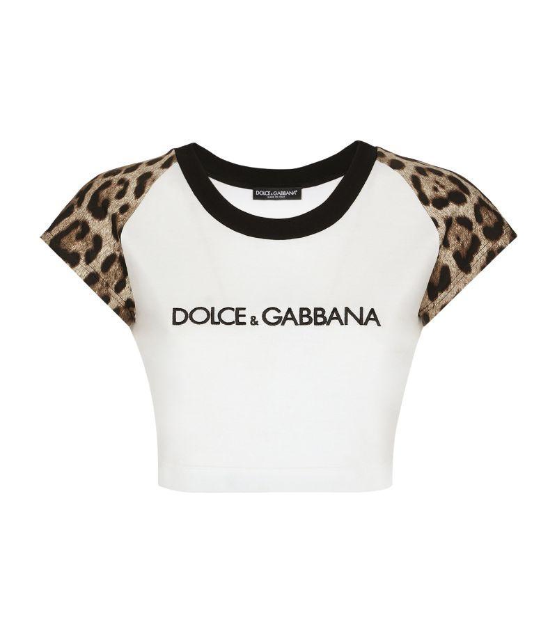 leopard-print stretch-cotton cropped T-shirt Product Image
