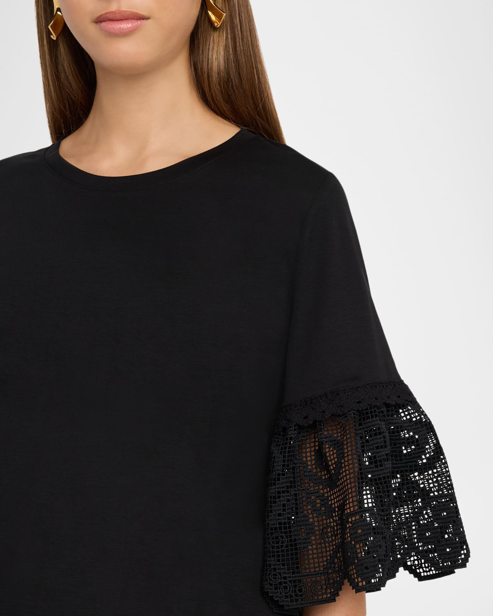 Amanda Floral Lace-Cuff Cotton T-Shirt Product Image
