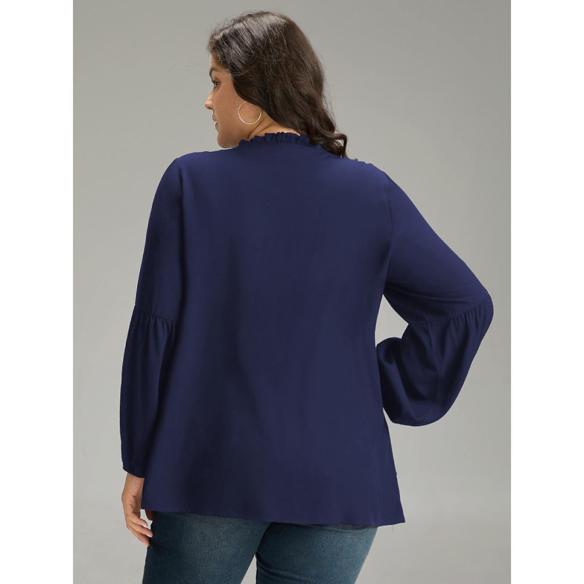 Plus Size Indigo Seam Detail Frill Trim Layered Blouse Women Elegant Long Sleeve Round Neck Dailywear Blouses BloomChic 22-24/3X Product Image