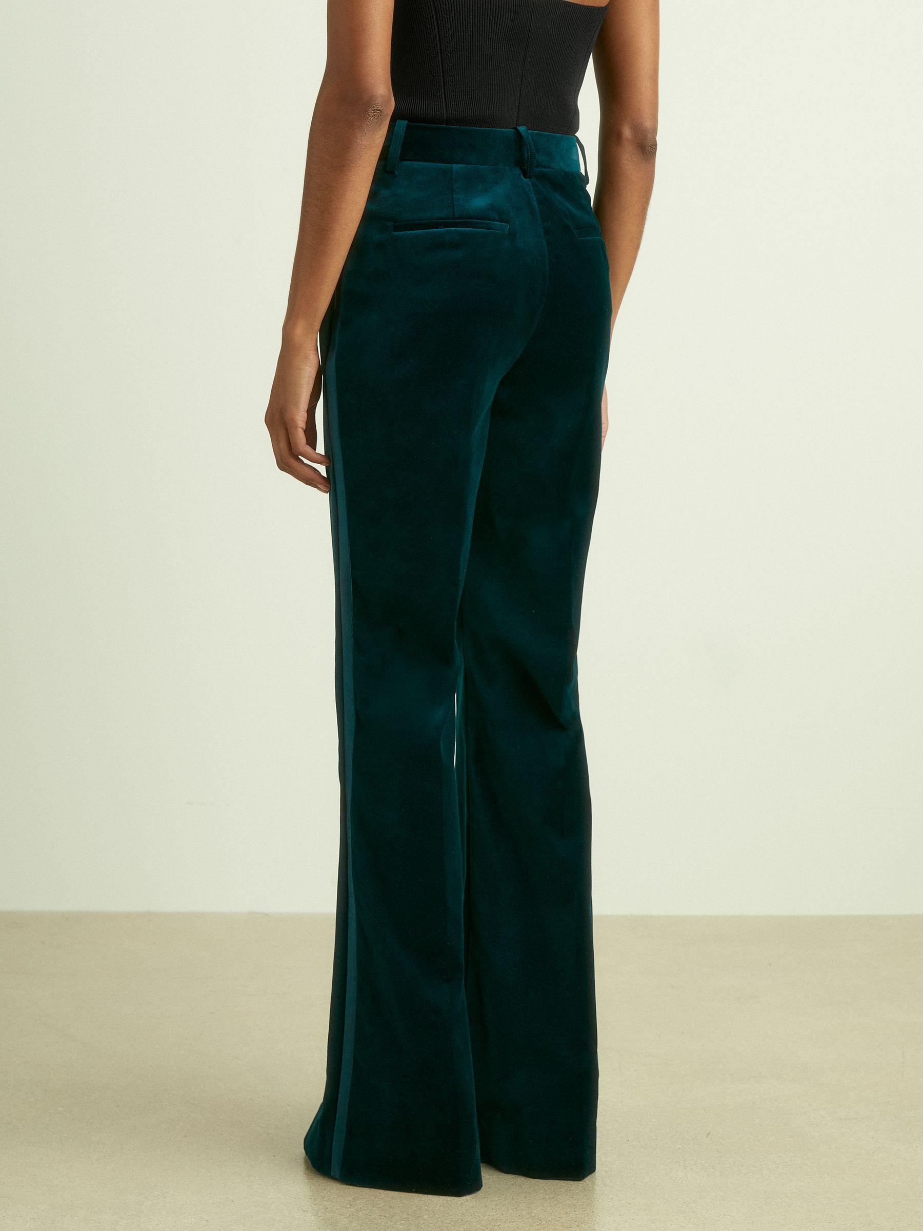 Petite Velvet Flared Suit Trousers in Teal Product Image