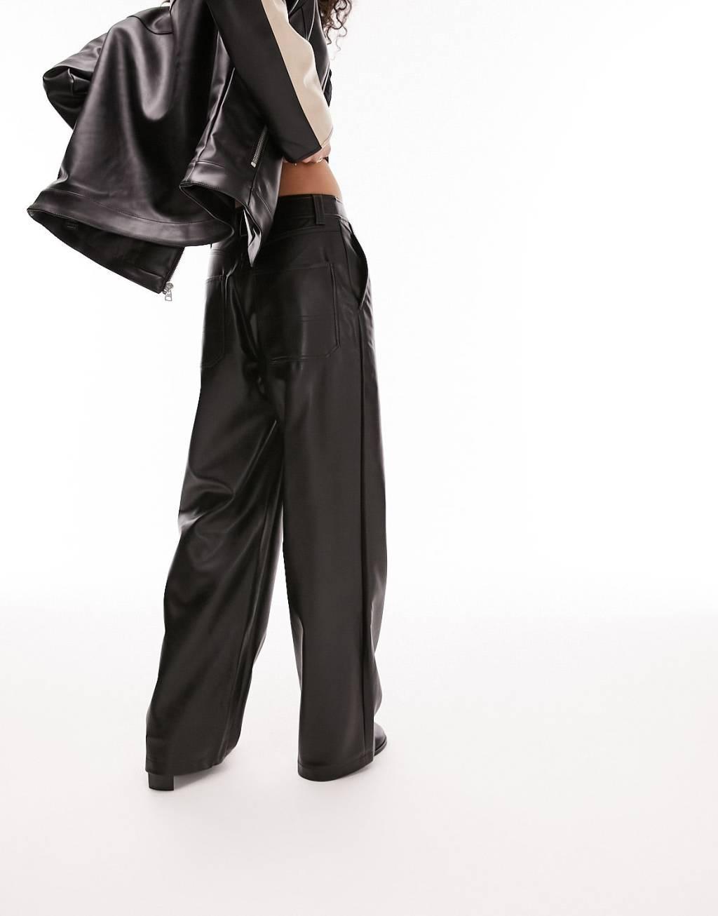 Topshop faux leather wide leg pants Product Image