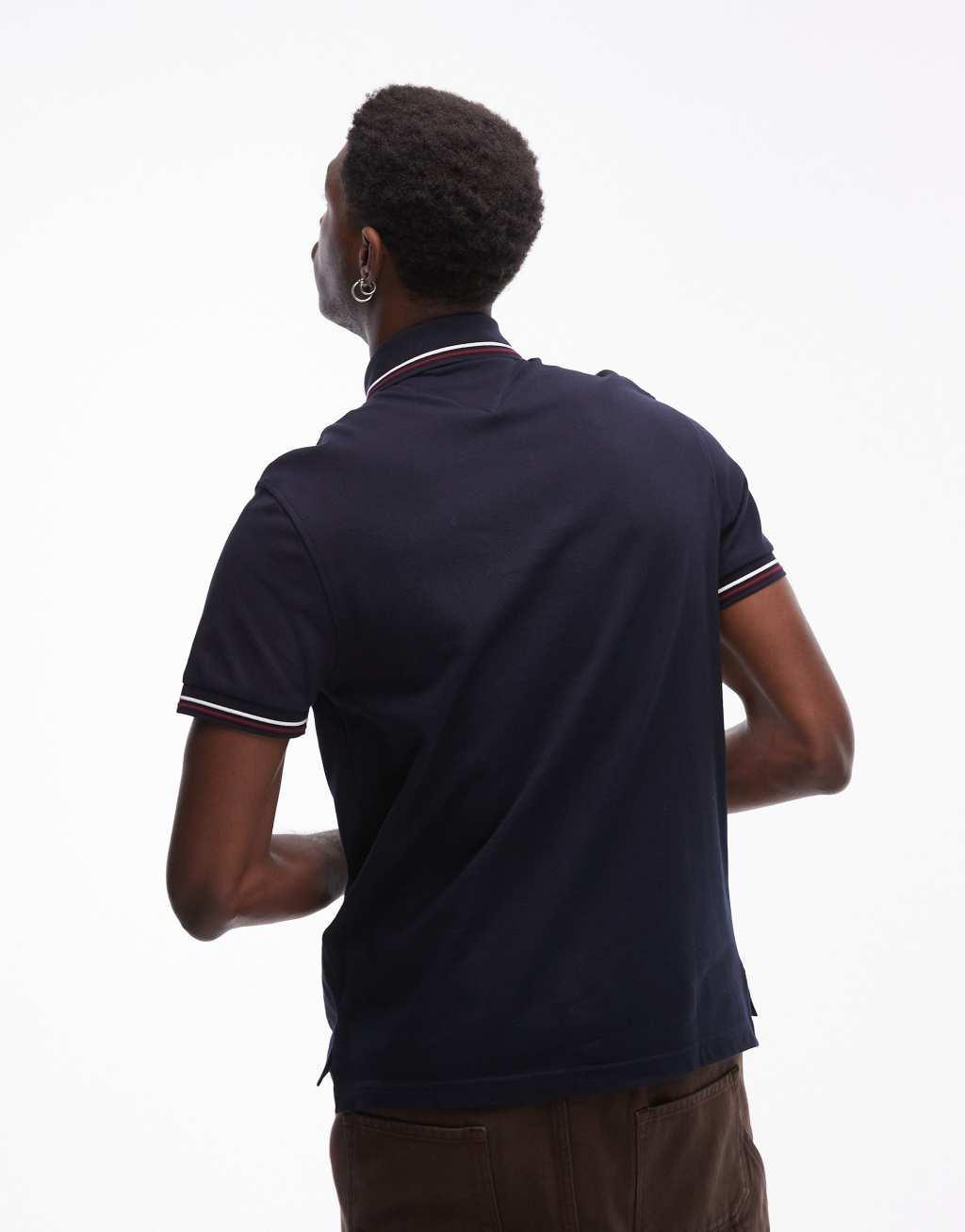 Tommy Hilfiger tipped slim fit polo shirt in navy Product Image