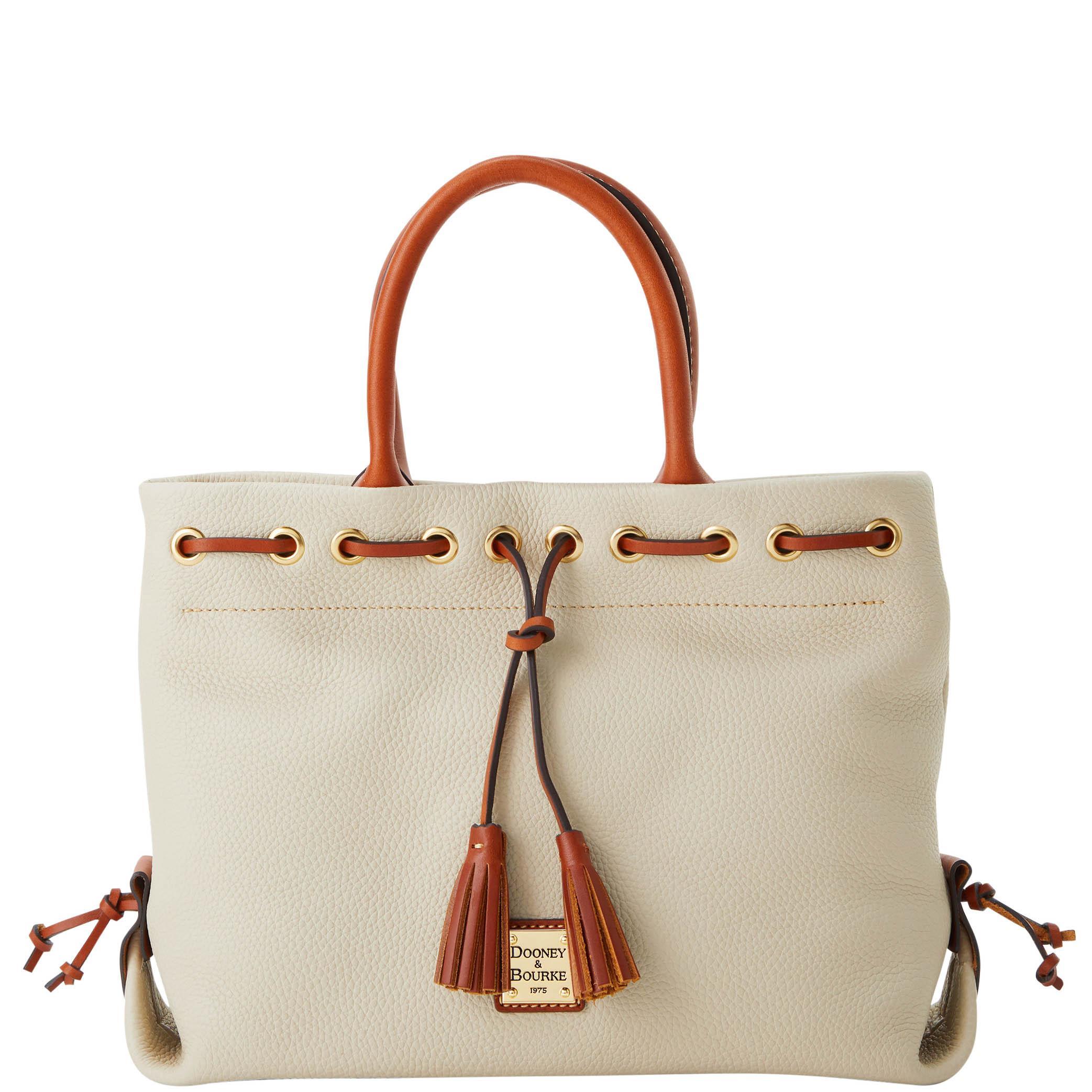 Dooney & Bourke Womens Pebble Grain Tassel Leather Tote Shopping Bag in Bone Product Image