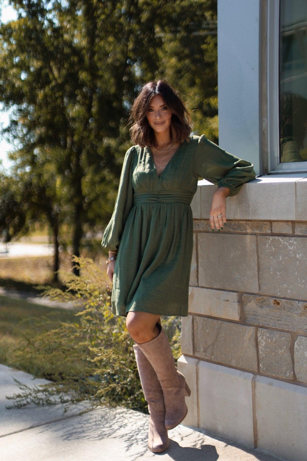 Vanessa Green Ruched Mini Dress - FINAL SALE Product Image