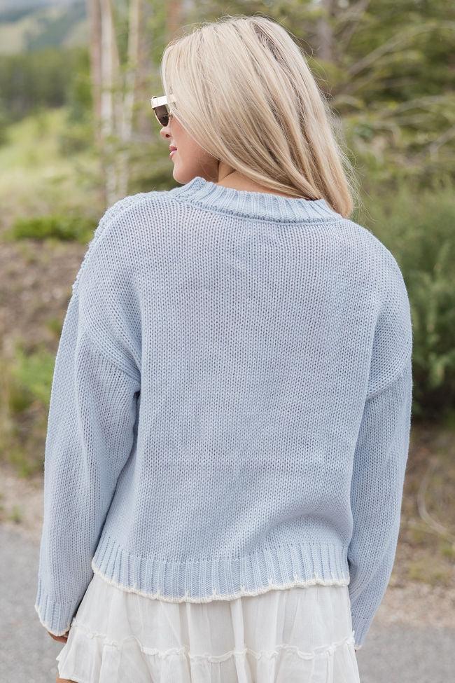 Hand In My Hand Blue and Ivory Contrast Stitch Detail Sweater FINAL SALE Product Image