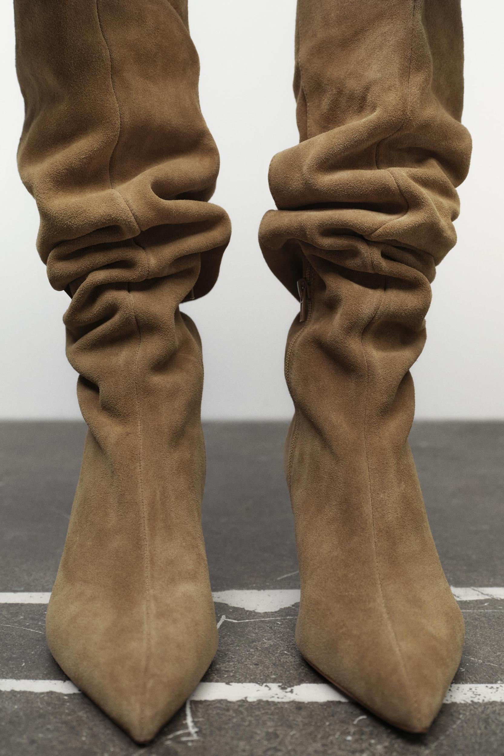 RUCHED SPLIT LEATHER HEELED BOOTS Product Image