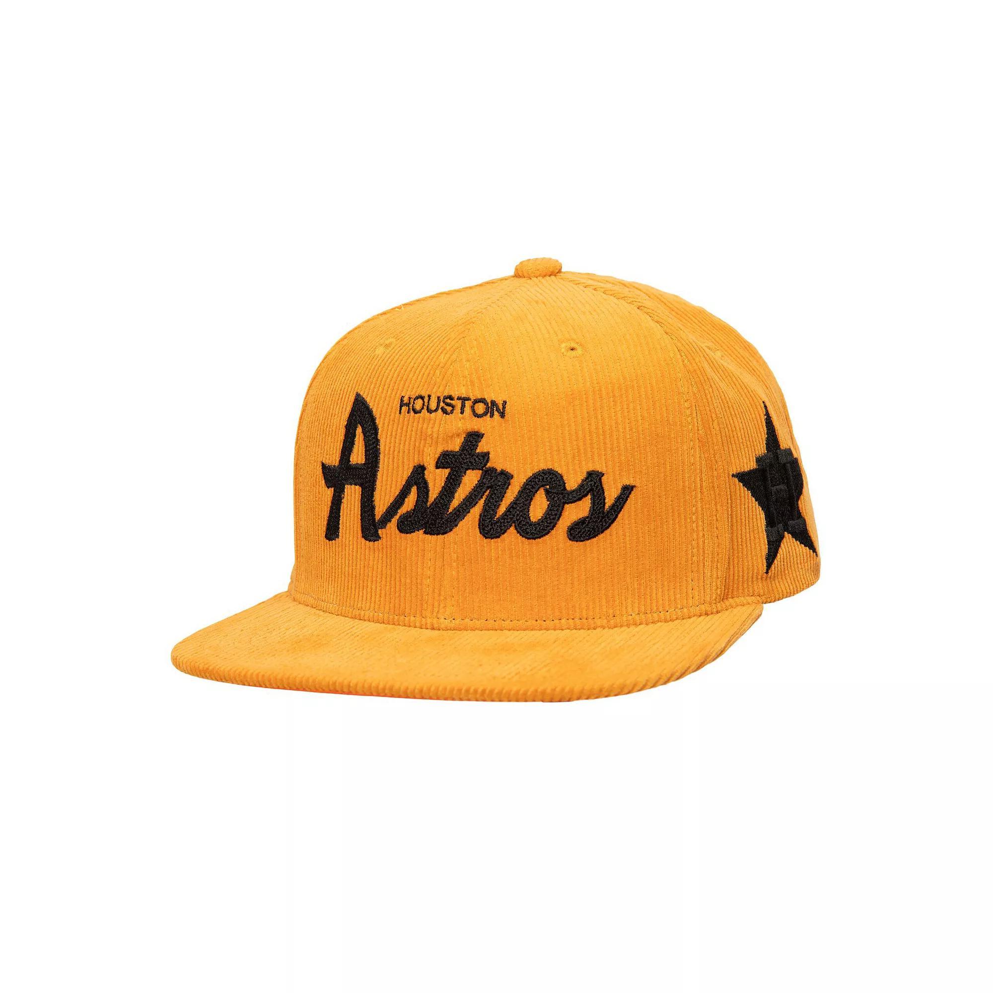 Men's Mitchell & Ness Orange Houston Astros Corduroy Snapback Hat Product Image