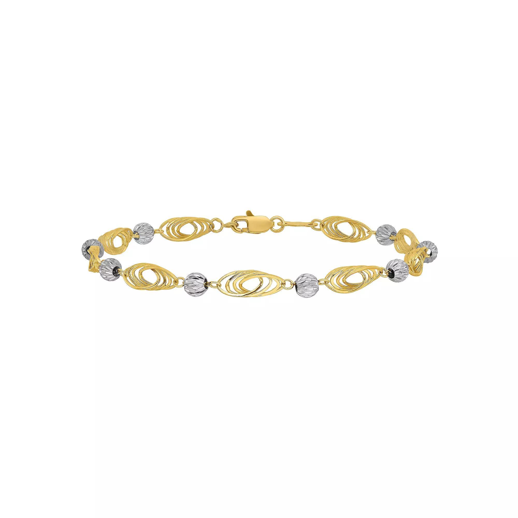 14k Gold Two Tone Oval Links & Beads Bracelet, Women's, Size: 7.25", 14k Two Tone Product Image
