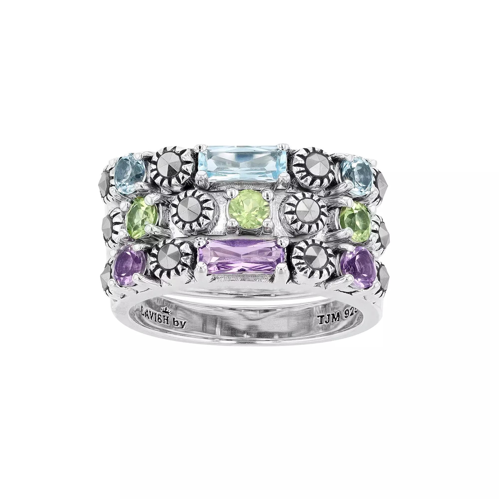 Lavish by TJM Sterling Silver Multi-Gemstone 3-Piece Stack Ring Set, Women's, Size: 6 Product Image