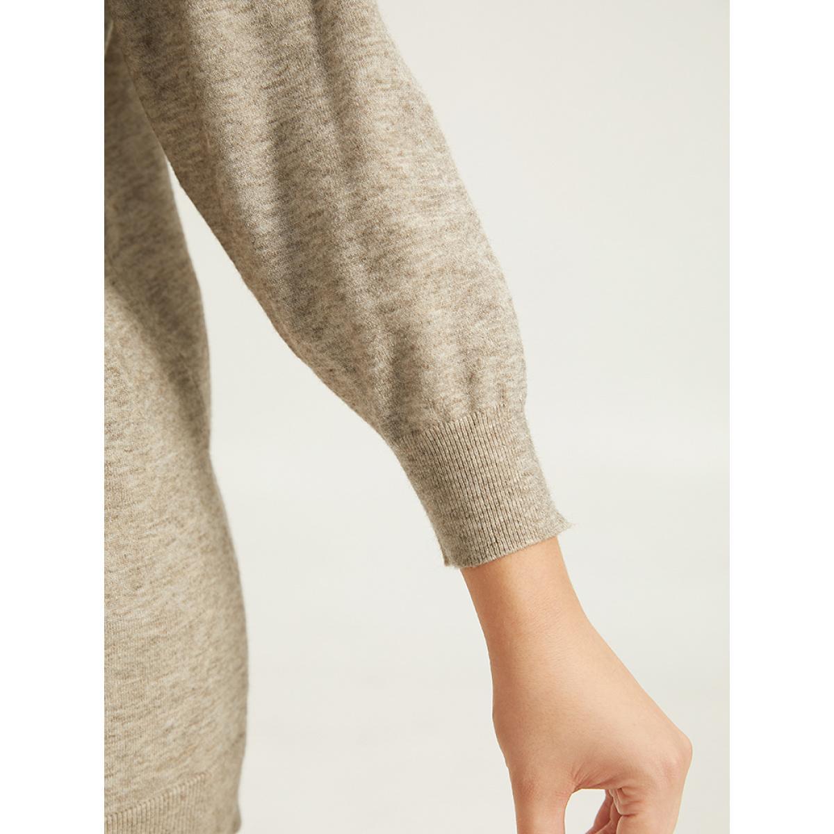 Plus Size Supersoft Essentials Button Detail Solid V Neck Cardigan Champagne Women Casual Elbow-length sleeve Dailywear Cardigans BloomChic 18-20/2X Product Image