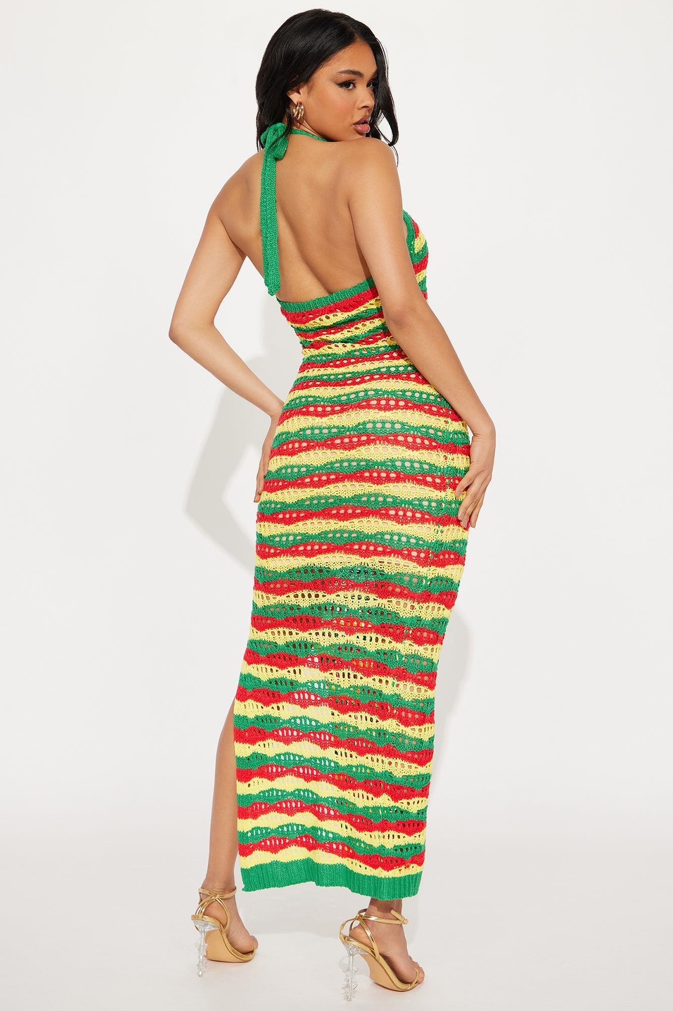 Bella Crochet Maxi Dress - Green/combo Product Image