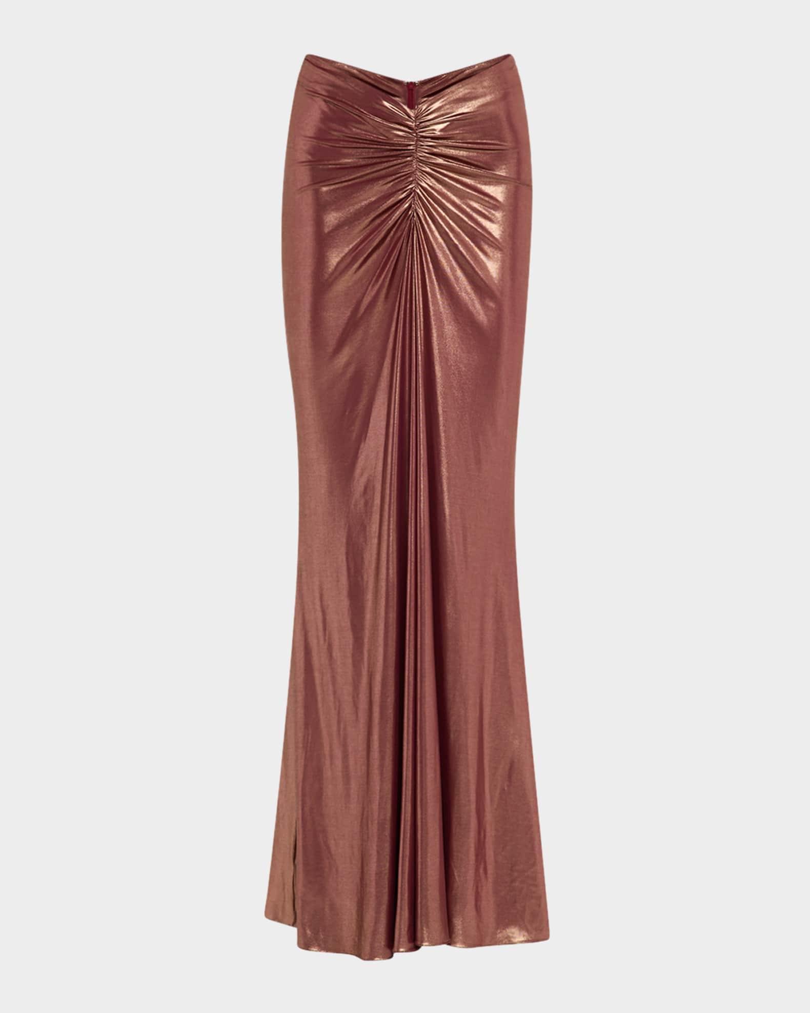 Ruched Metallic Coated Jersey Maxi Skirt Product Image