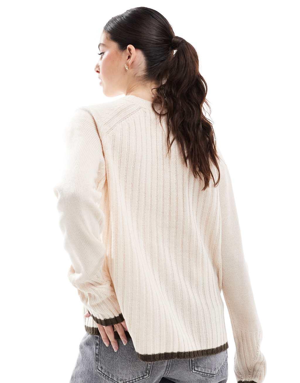 Threadbare Ski design knitted sweater in ecru and brown Product Image