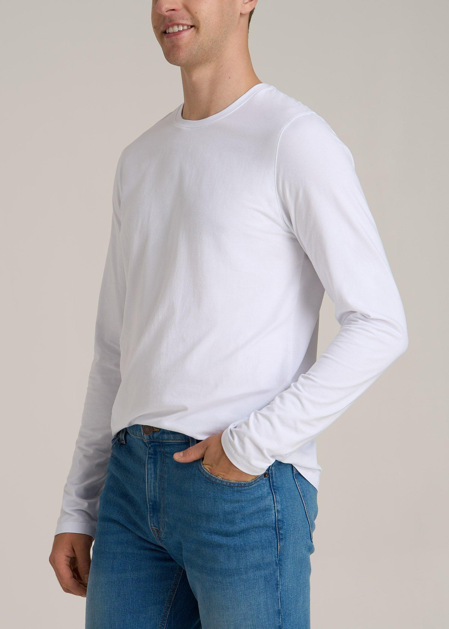 The Essential MODERN-FIT Crewneck Long Sleeve Tall Men's Tee in White Product Image