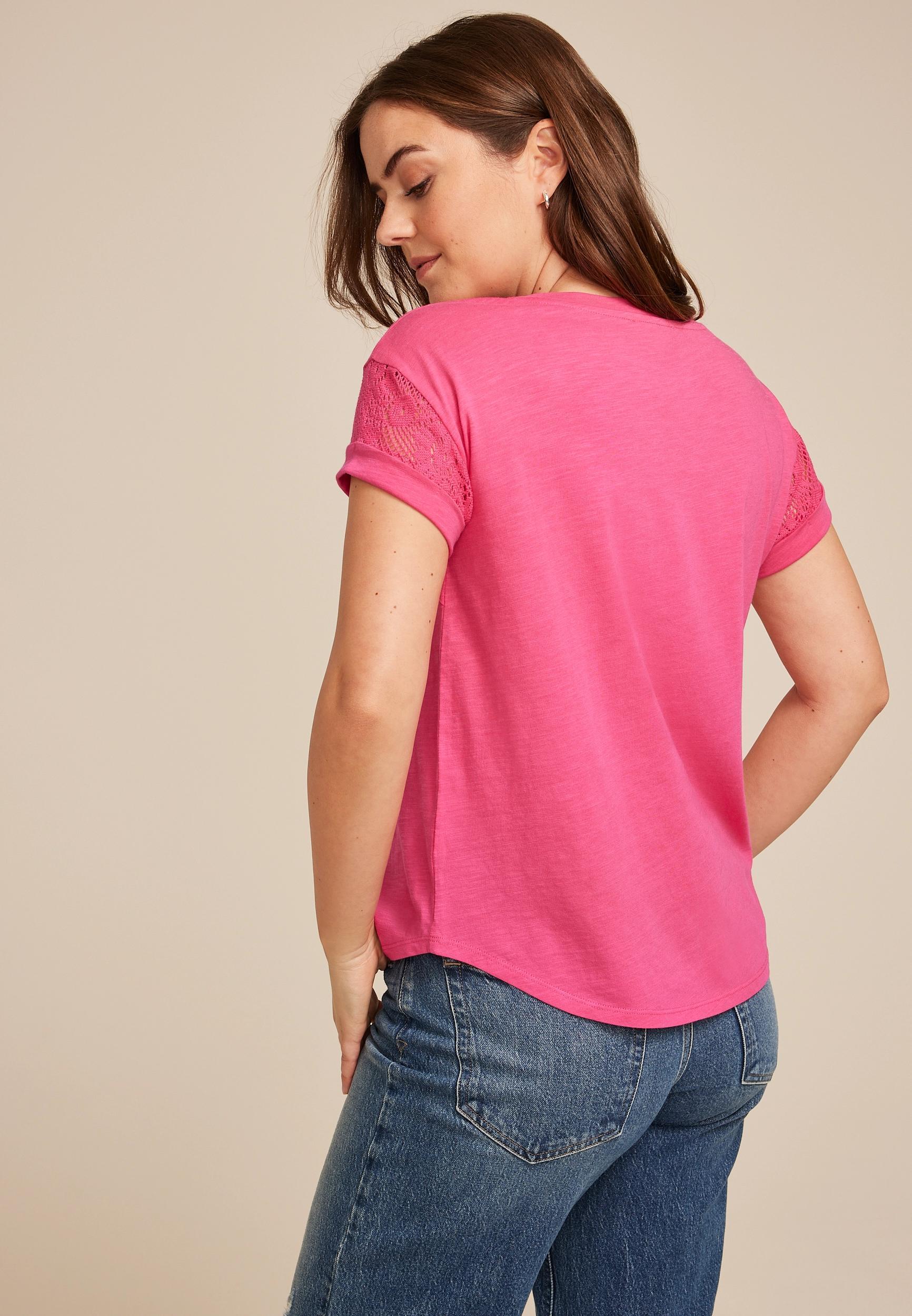 Lace Trim Short Sleeve Raglan Tee Product Image