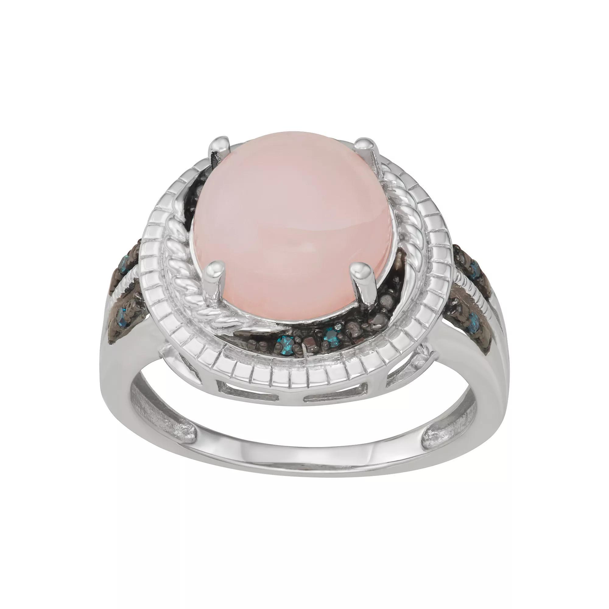 Jewelexcess Sterling Silver Pink Opal & Blue Diamond Accent Ring, Women's, Size: 7 Product Image