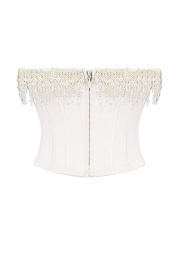 Aubrie Vintage Cream Embellished Satin Corset Product Image