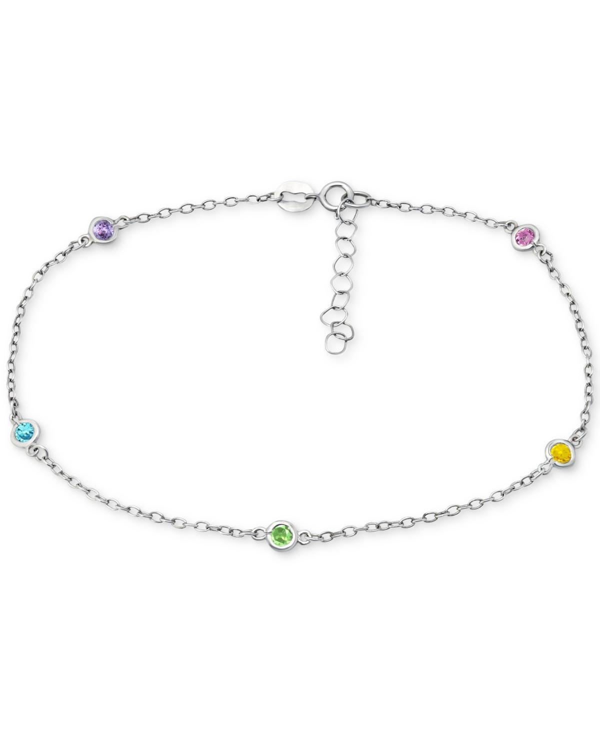 Aleure Precioso 18k Gold Over Sterling Silver Multi Color Cubic Zirconia Station Anklet, Women's, Size: 9", Clear Product Image