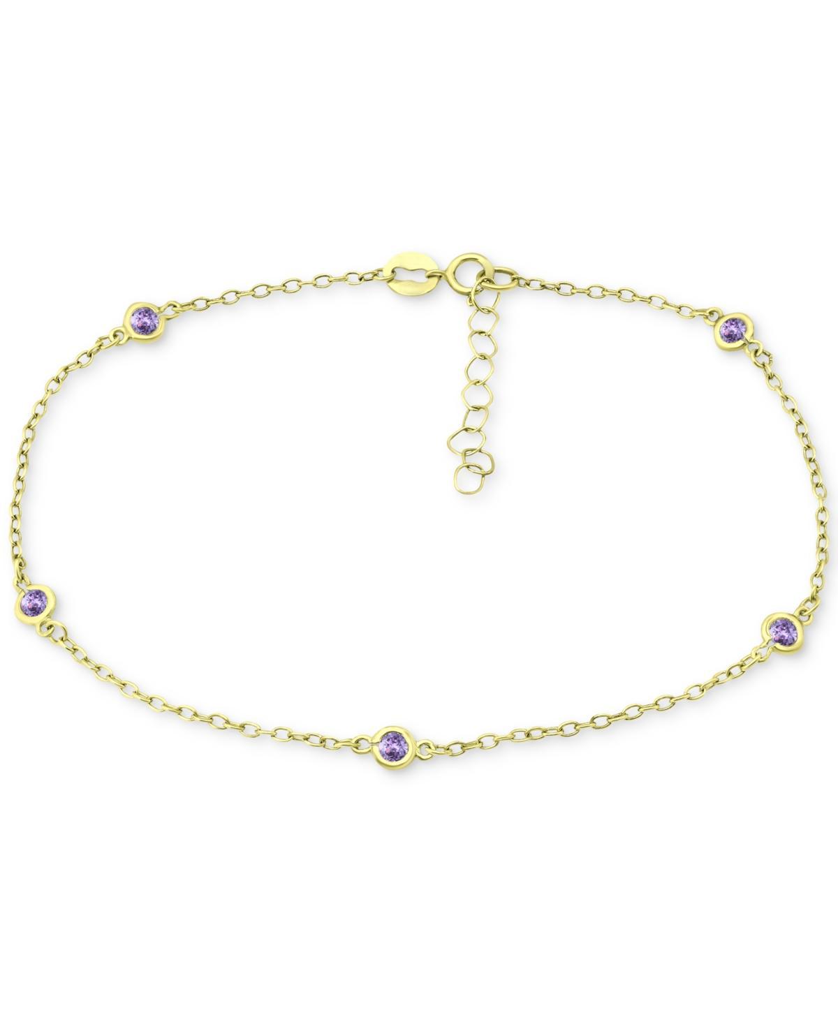 Aleure Precioso 18k Gold Over Sterling Silver Multi Color Cubic Zirconia Station Anklet, Women's, Size: 9", Clear Product Image