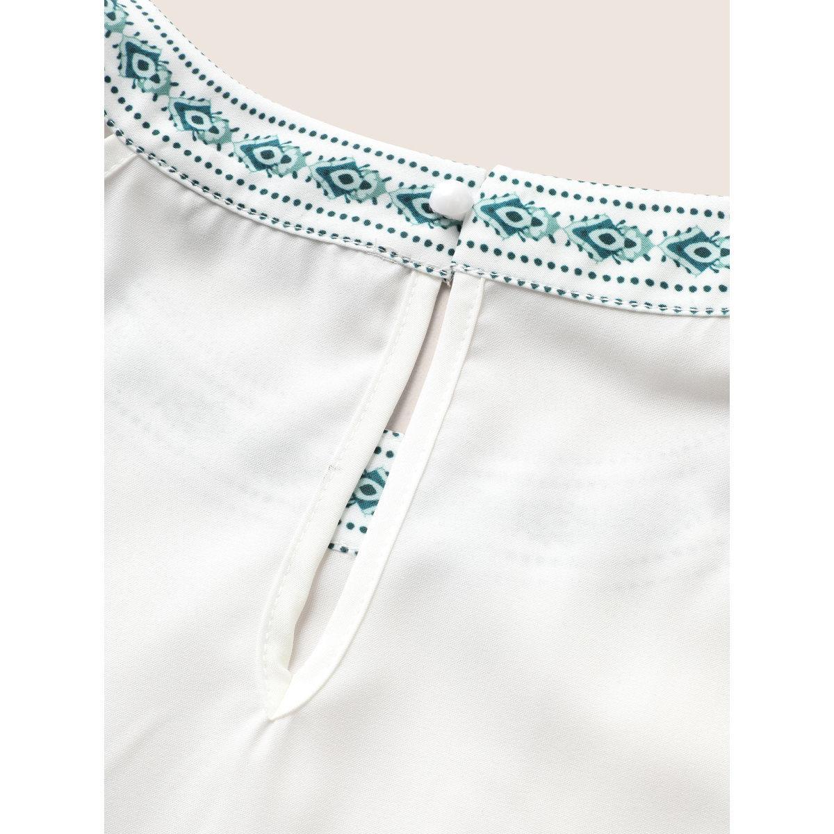 Plus Size Boho Print Round Neck Cut Out Tank Top Women White Resort Button Round Neck Vacation Tank Tops Camis BloomChic 18-20/2X Product Image