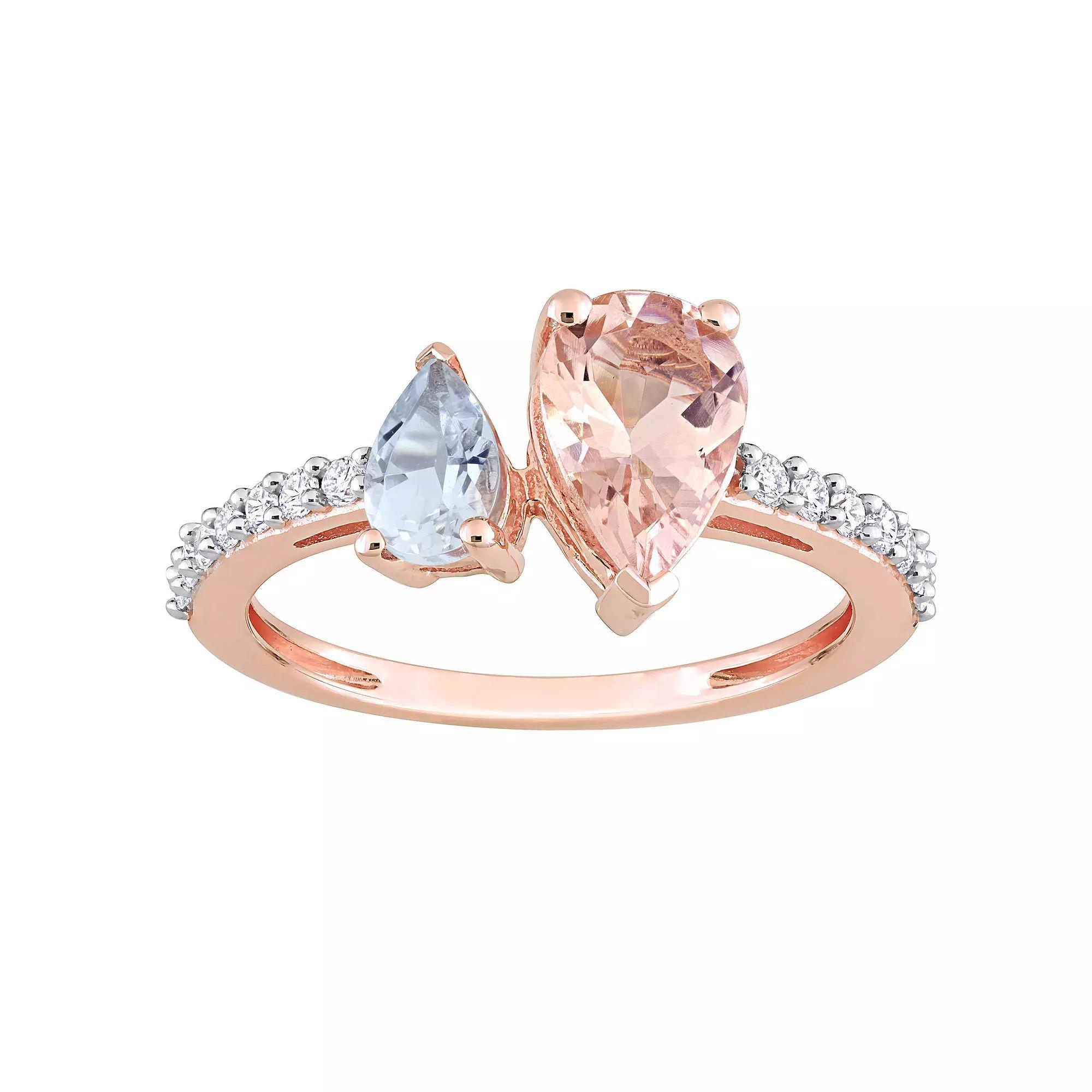 Stella Grace 14K Rose Gold Morganite, Aquamarine & 1/5 Carat T.W. Diamond 2-Stone Ring, Women's, Size: 6, 14k Rsgold Product Image