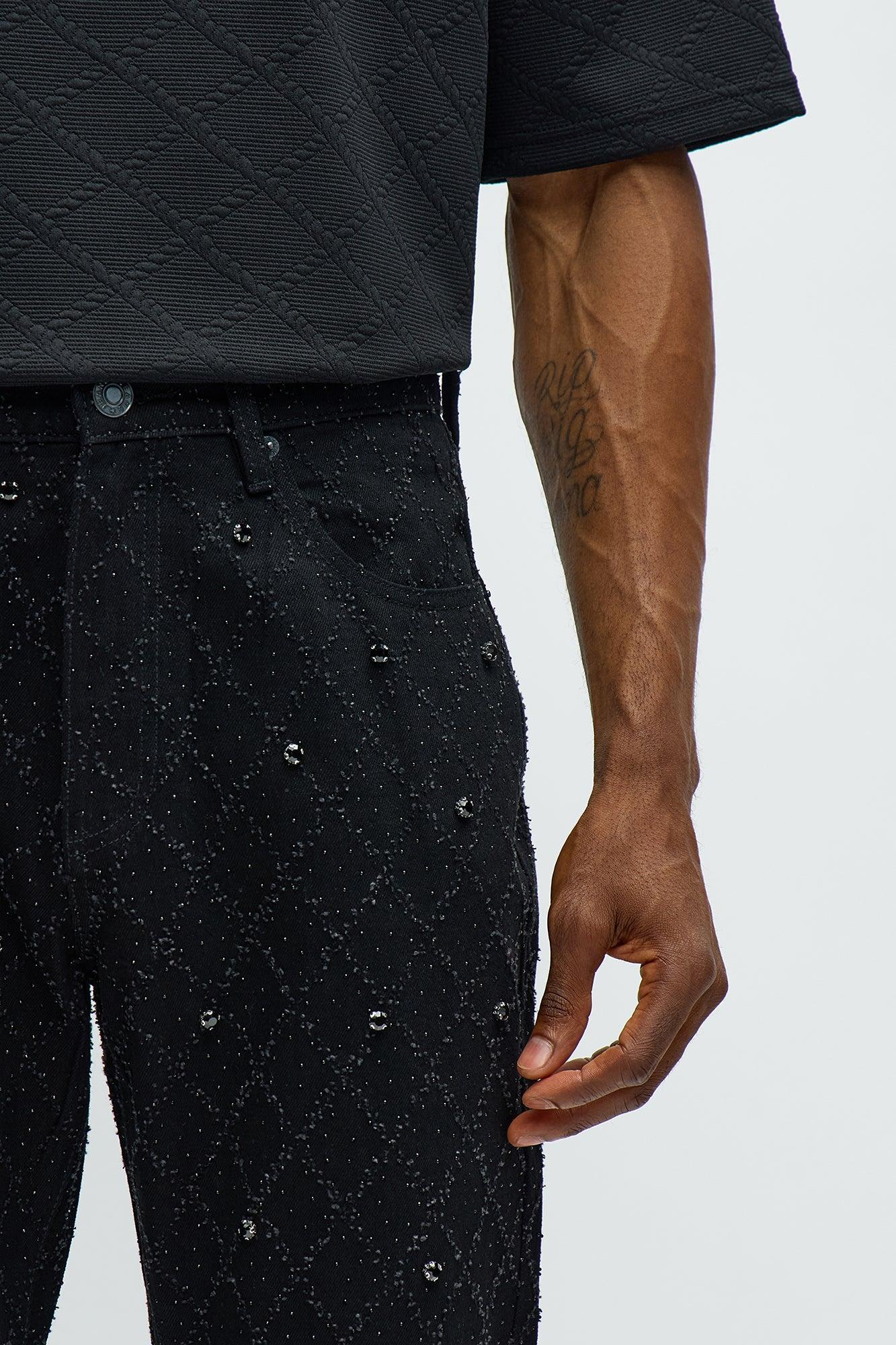 Stacked Slim Flare Wrecked In Jewels Jeans - Black Product Image