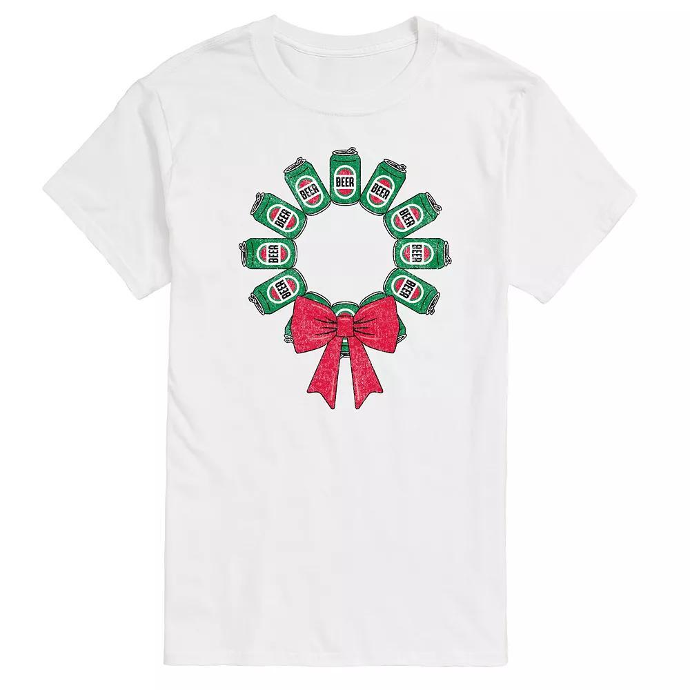 Mens Beer Christmas Wreath Graphic Tee Product Image