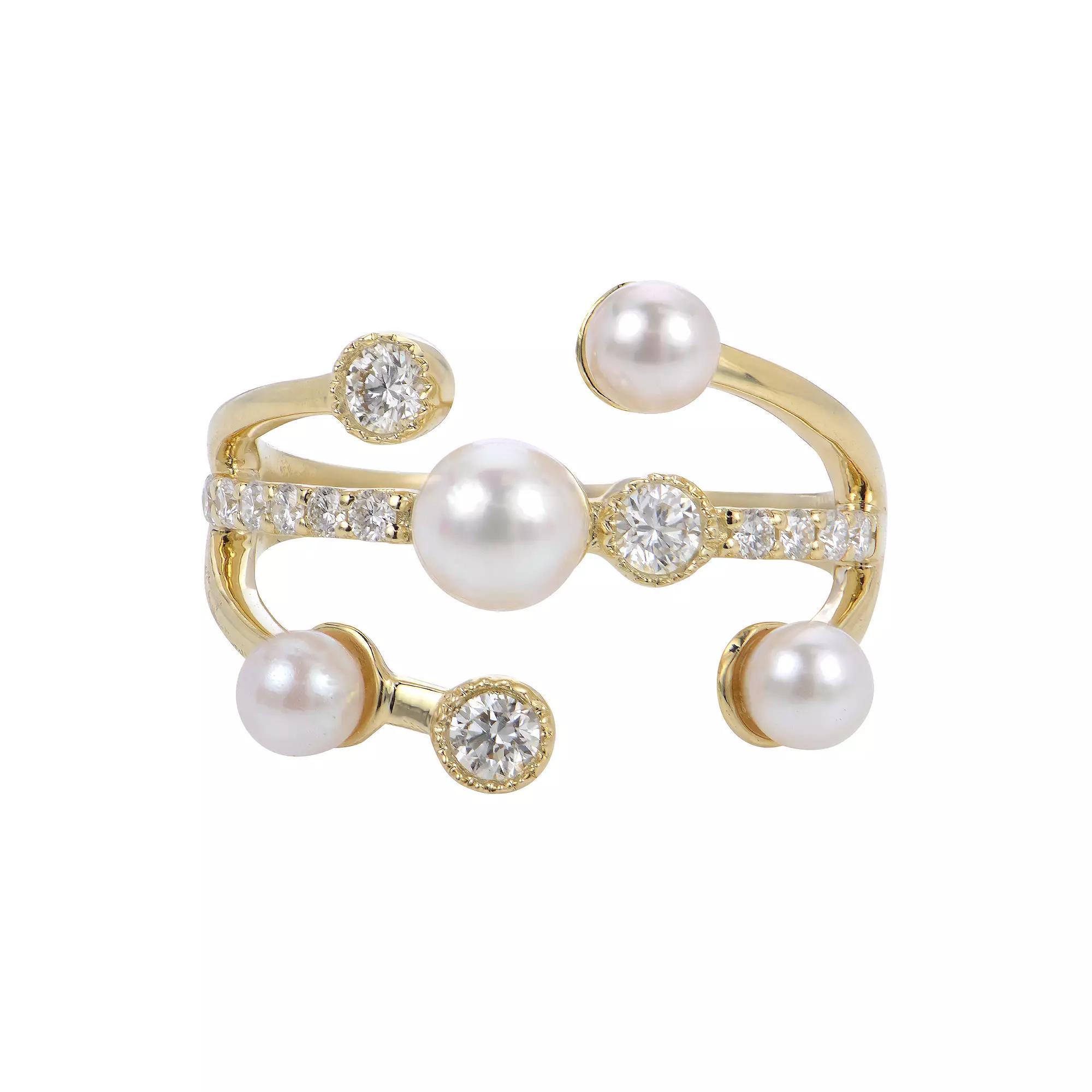 PearLustre by Imperial 14k Gold Akoya Cultured Pearl & Diamond Accent Ring, Womens Product Image