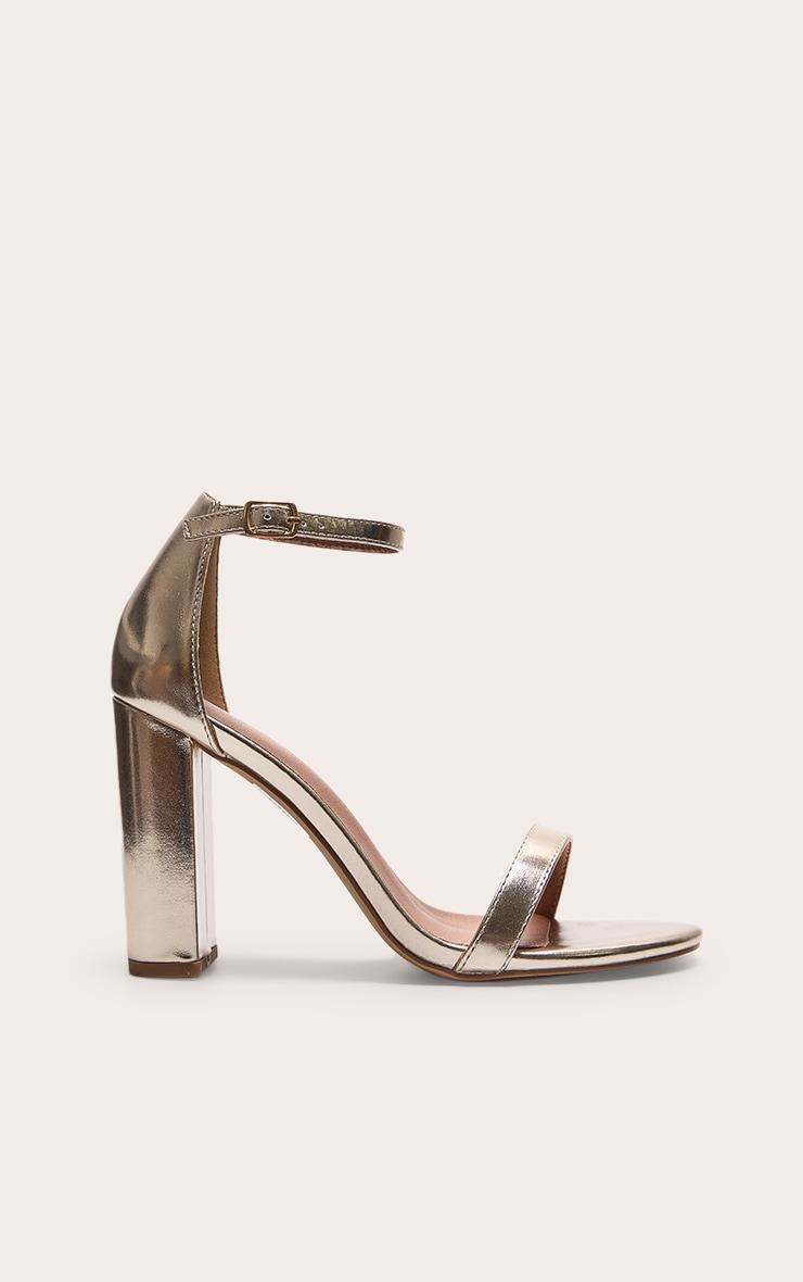 Gold Wide Fit Pu Round Toe Block Heeled Sandals Product Image