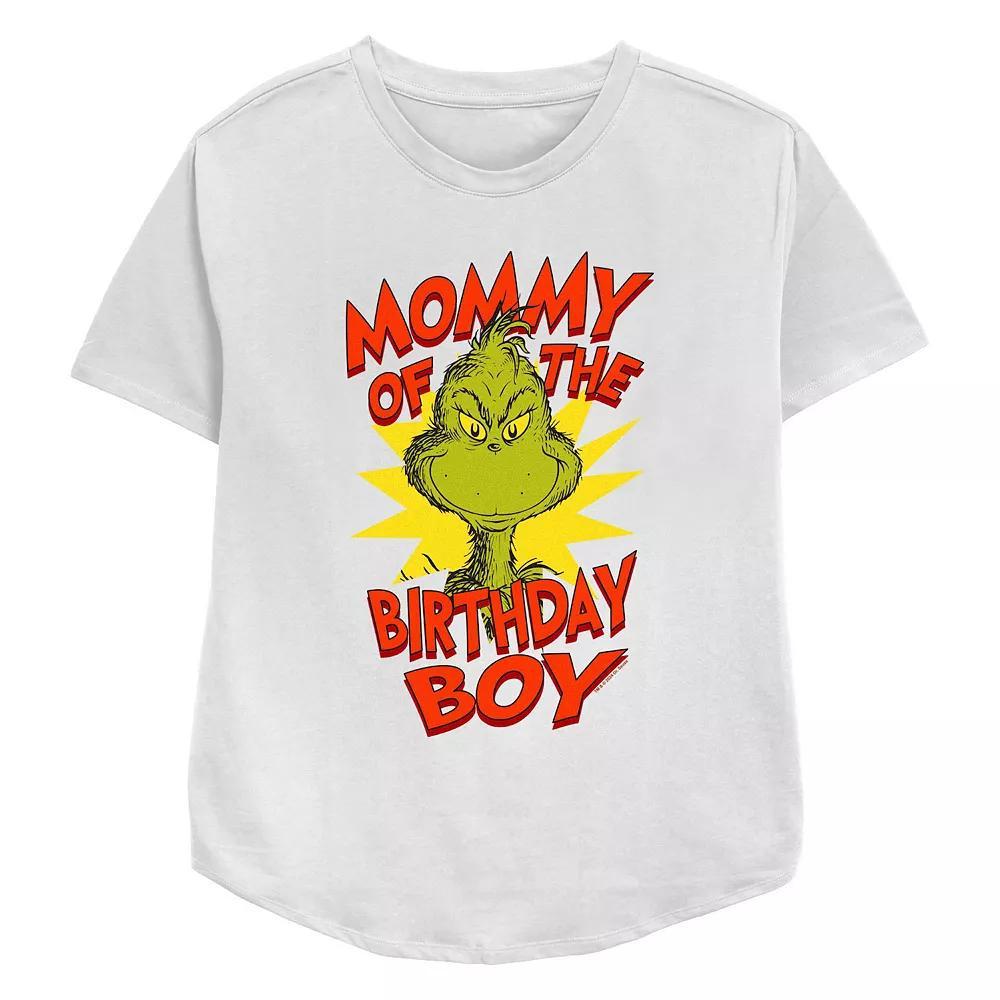 Women's Dr. Seuss Grinch Mommy Of The Birthday Boy Relaxed Fit Graphic Tee, Size: Medium, White Product Image