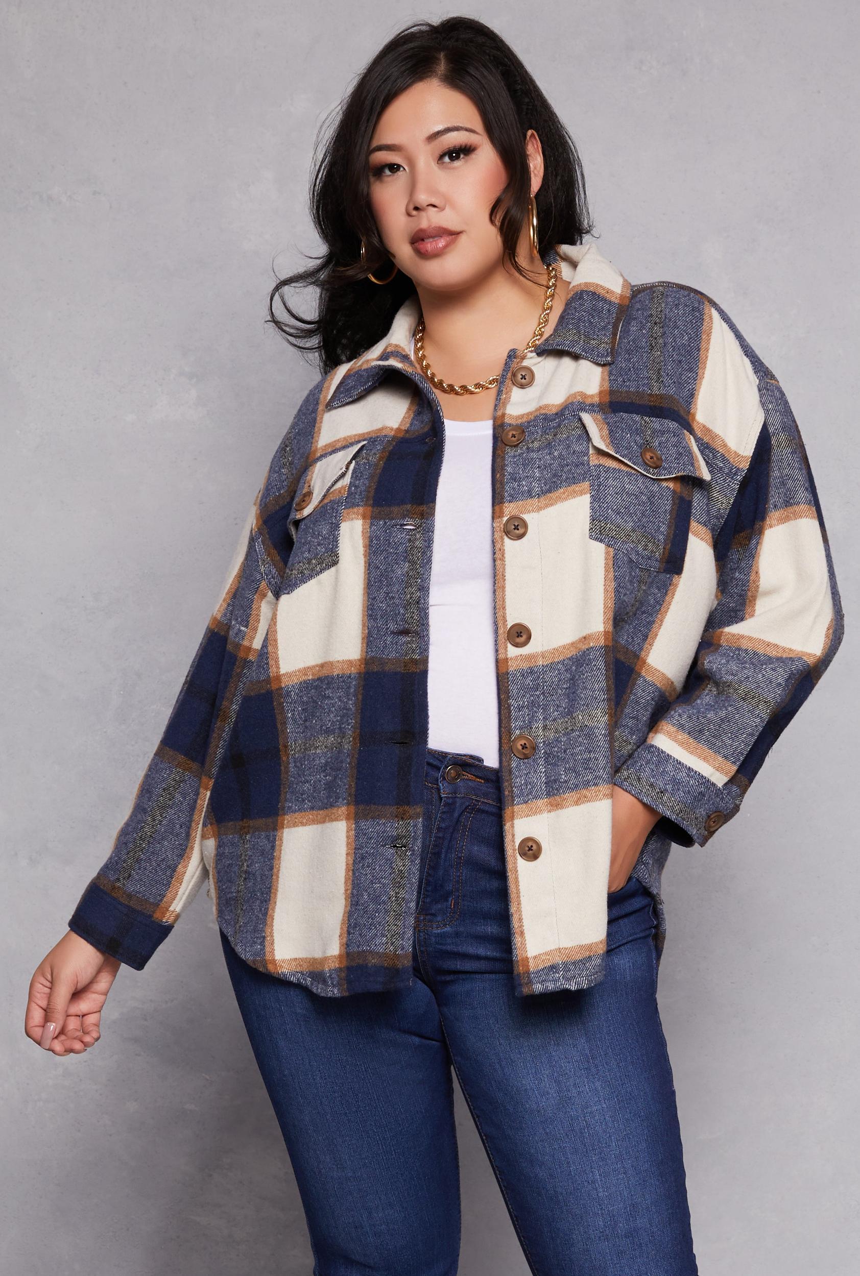 Womens Plus Size Plaid Brushed Knit Flannel Shacket Product Image