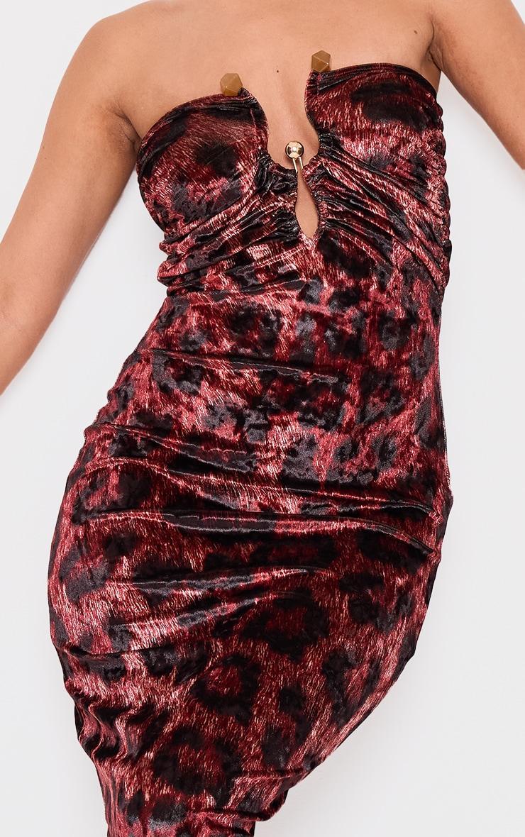 Petite Red Leopard Print Velvet Trim Detail Maxi Dress Product Image