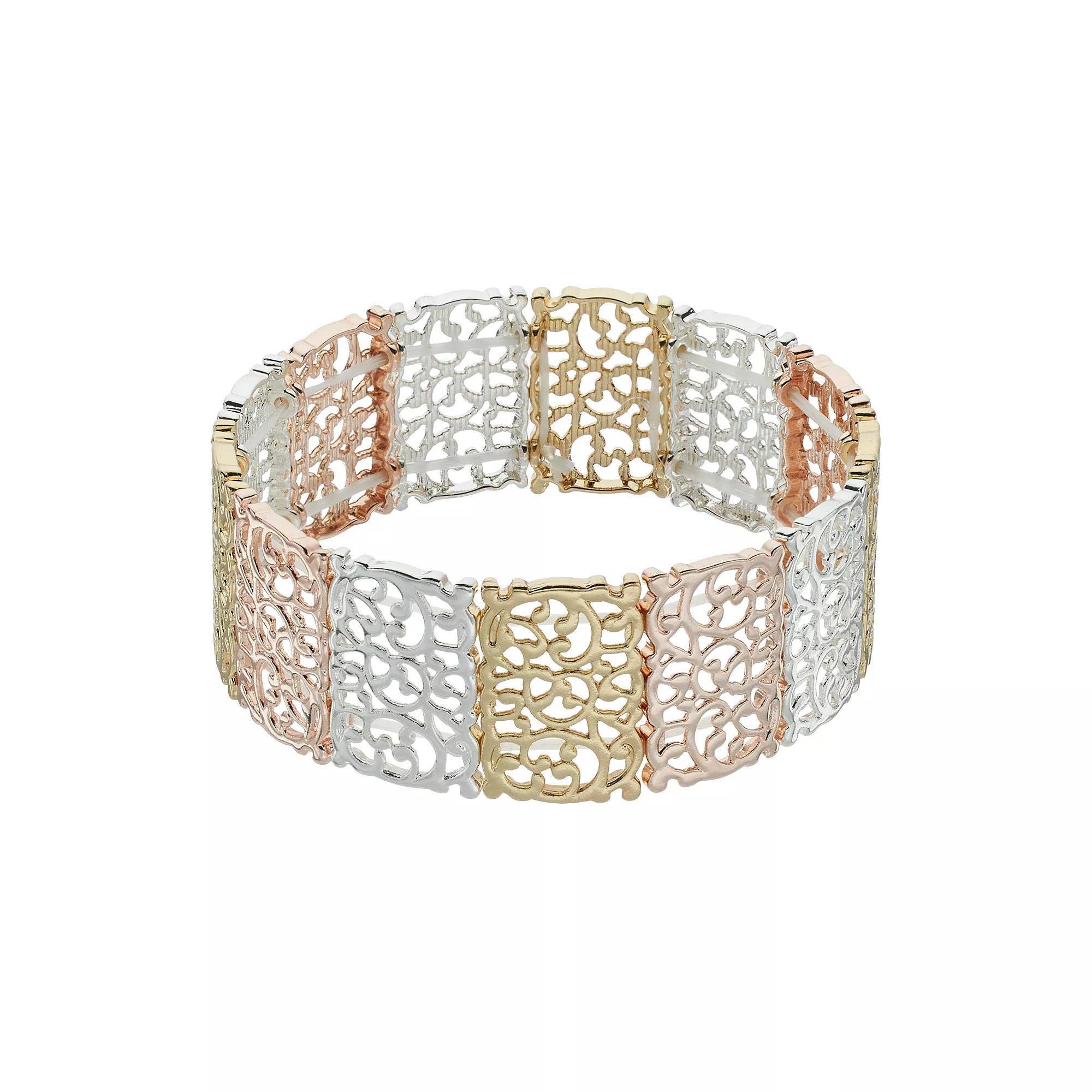 LC Lauren Conrad Tri Tone Filigree Stretch Bracelet, Women's, Multi Product Image