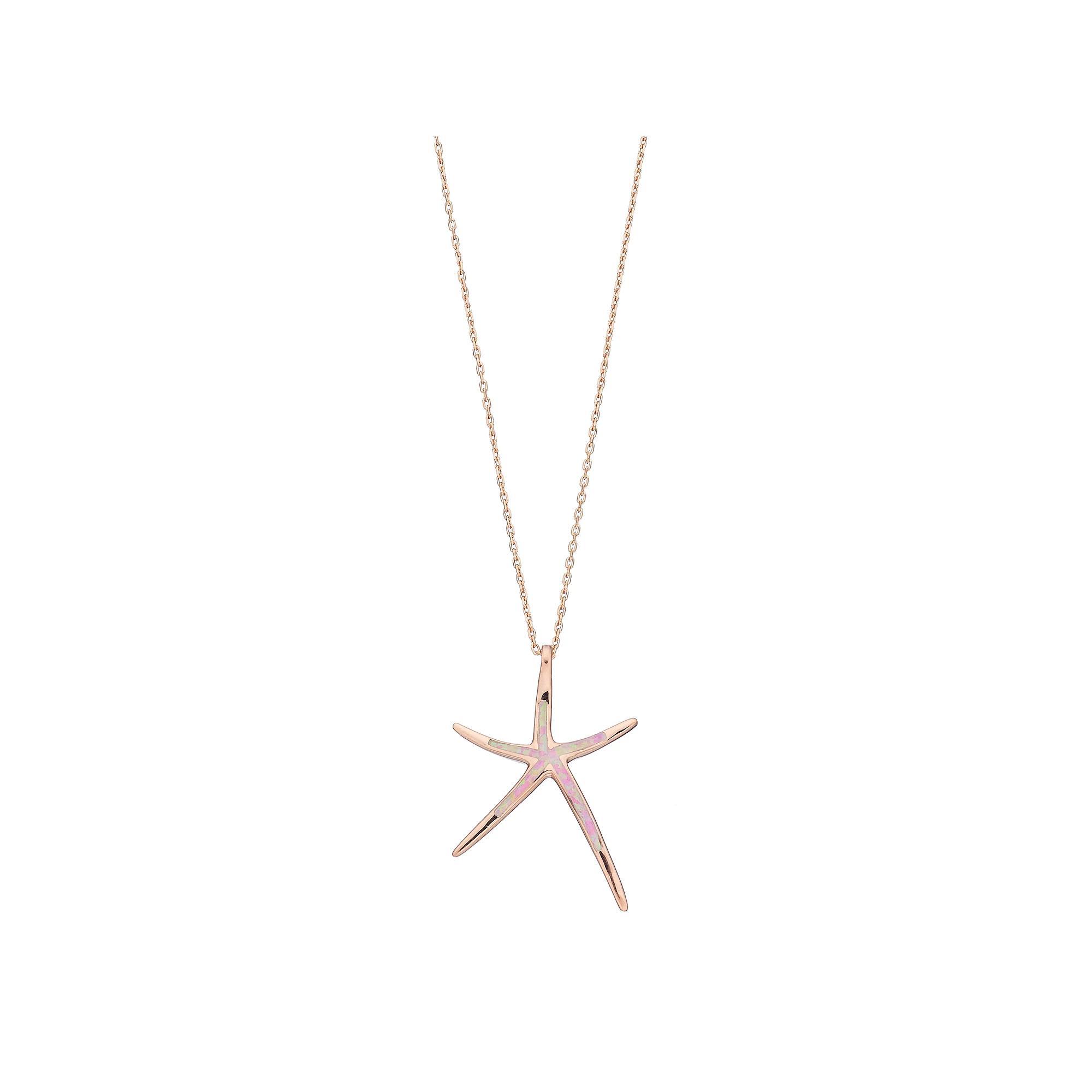 14k Rose Gold Over Silver Lab-Created Pink Opal Starfish Pendant, Women's, Size: 18", Gold Tone Product Image
