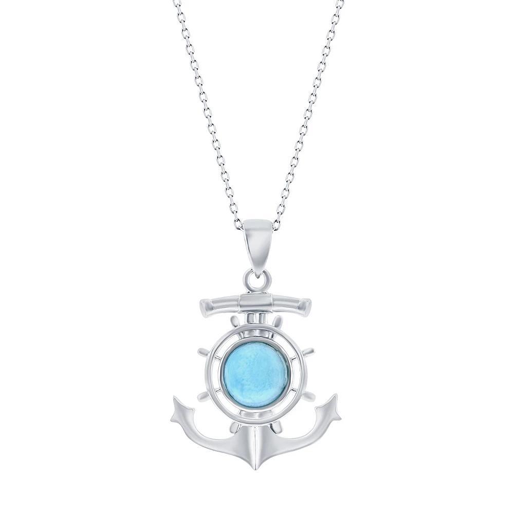 Sterling Silver Larimar Anchor Ship Wheel Pendant Necklace, Women's, Size: 18" Product Image