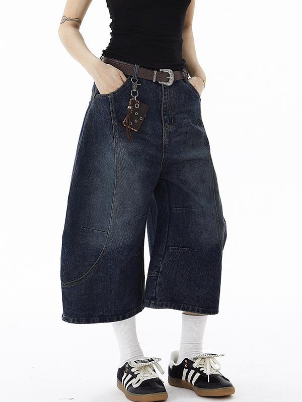 Niche Deconstructed Wash Denim Shorts Product Image