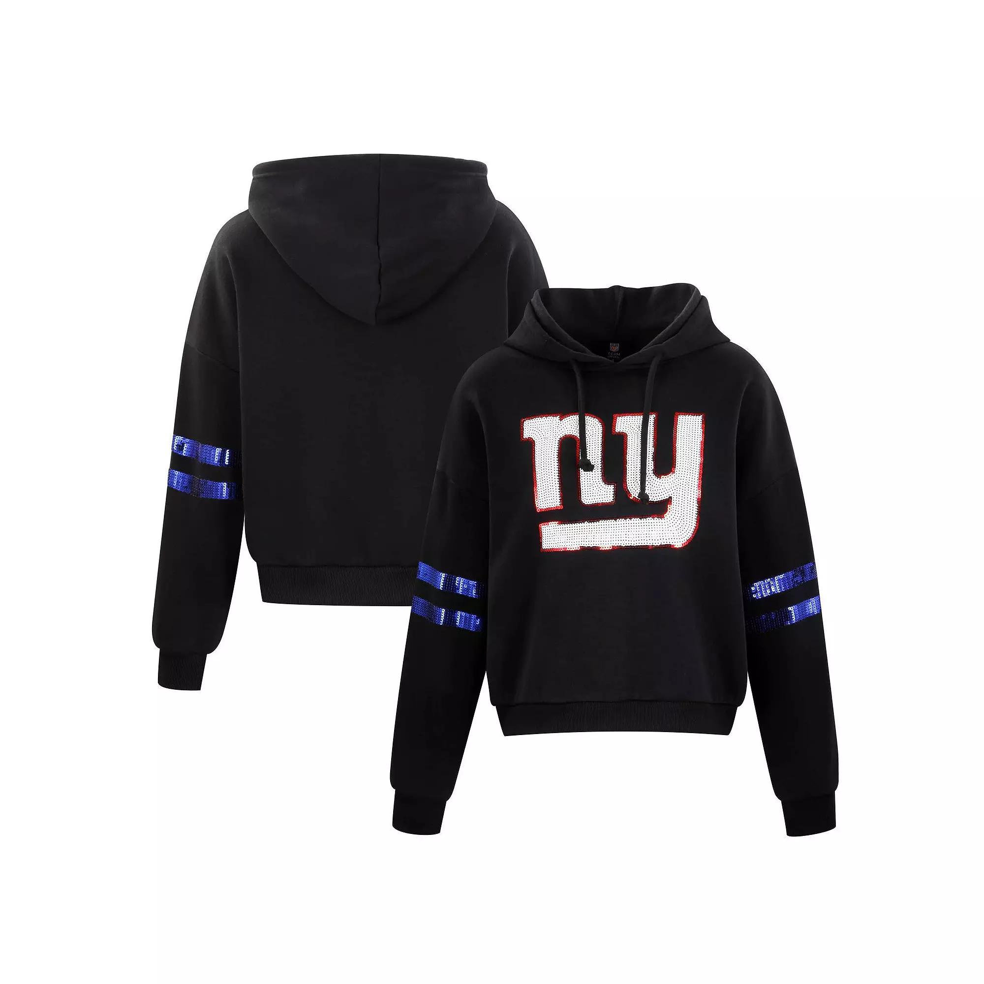 Women's Cuce Black New York Giants Cropped Sequins Pullover Hoodie, Size: XL Product Image