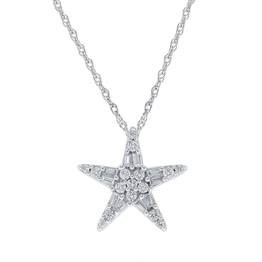 10k Gold 1/4 Carat T.W. Diamond Star Pendant Necklace, Womens 10k White Gold Product Image