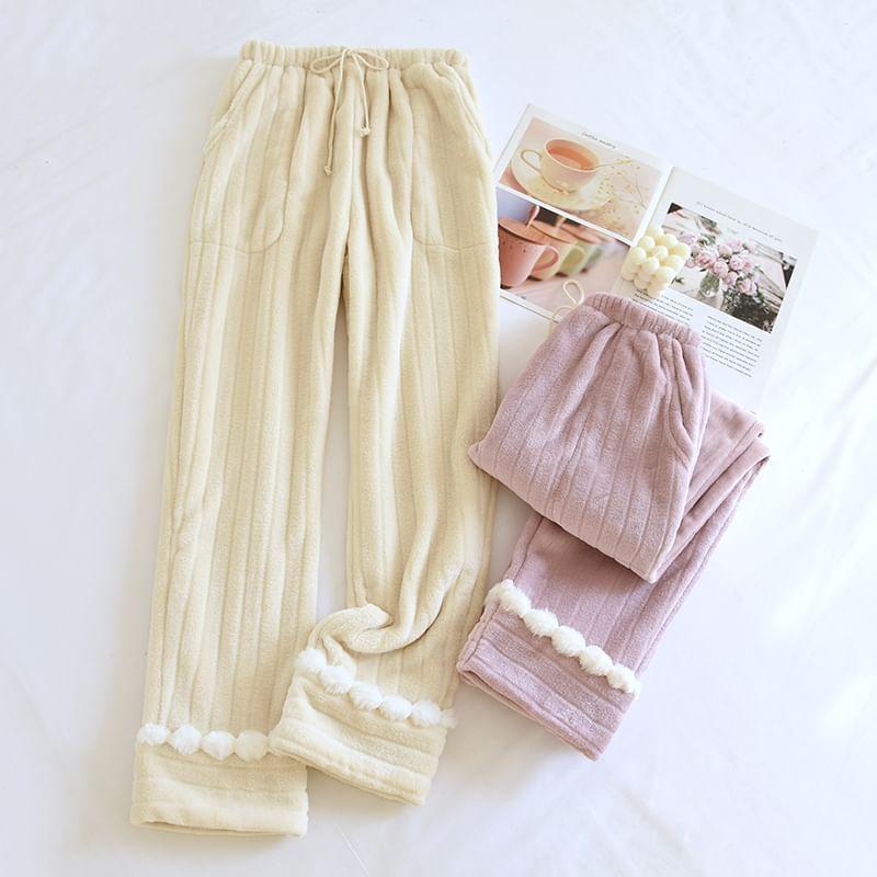 Drawstring Waist Pom Pom Fleece Pajama Pants Product Image