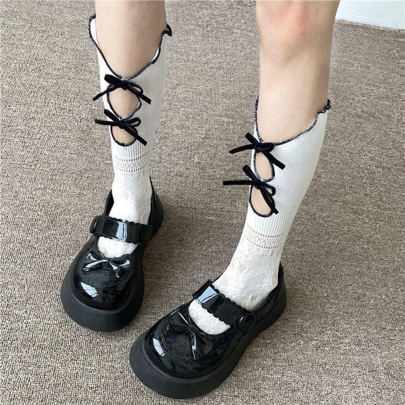 Bow Cutout Lace Mid-Calf Socks / Set Product Image