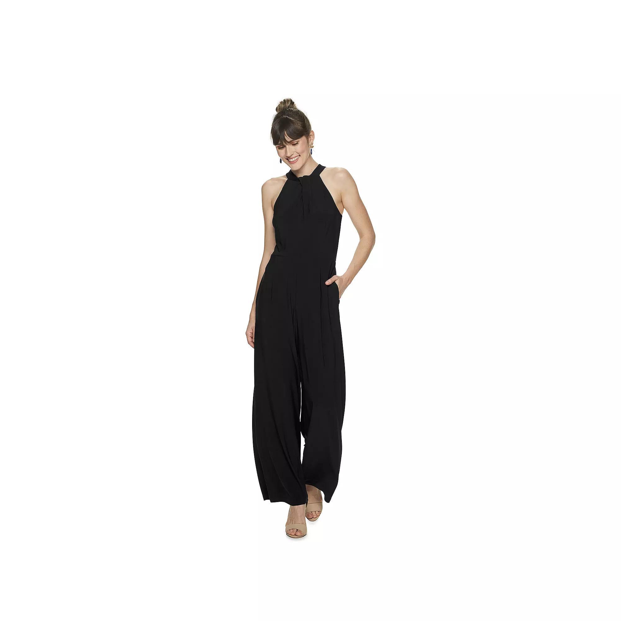 Women's Nina Leonard Wide-Leg Halter Jumpsuit, Size: XL, Green Product Image
