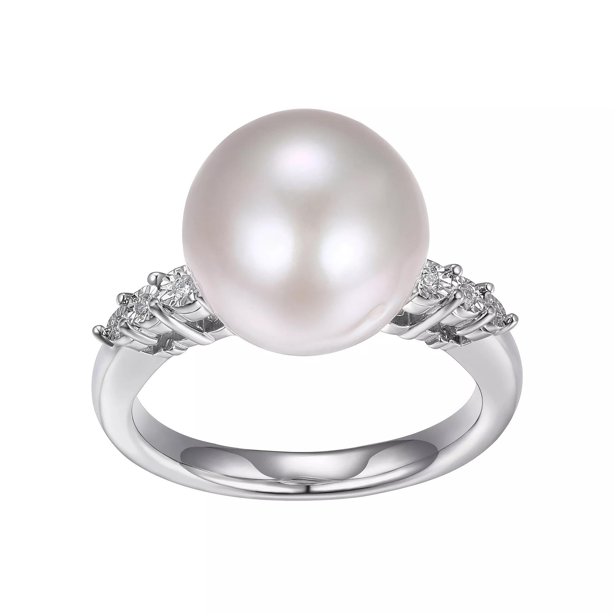 Maralux Sterling Silver Freshwater Cultured Pearl & Diamond Accent Necklace, Women's, Size: 6 Product Image