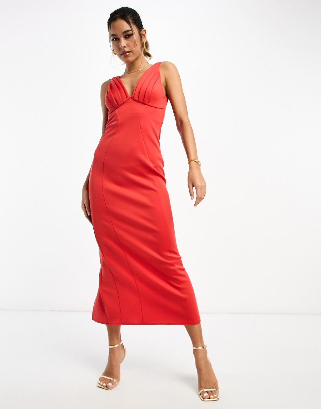 ASOS DESIGN pleated bust bodycon midi dress Product Image