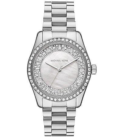 Michael Kors Womens Lexington Three-Hand Black Leather Strap Watch Product Image