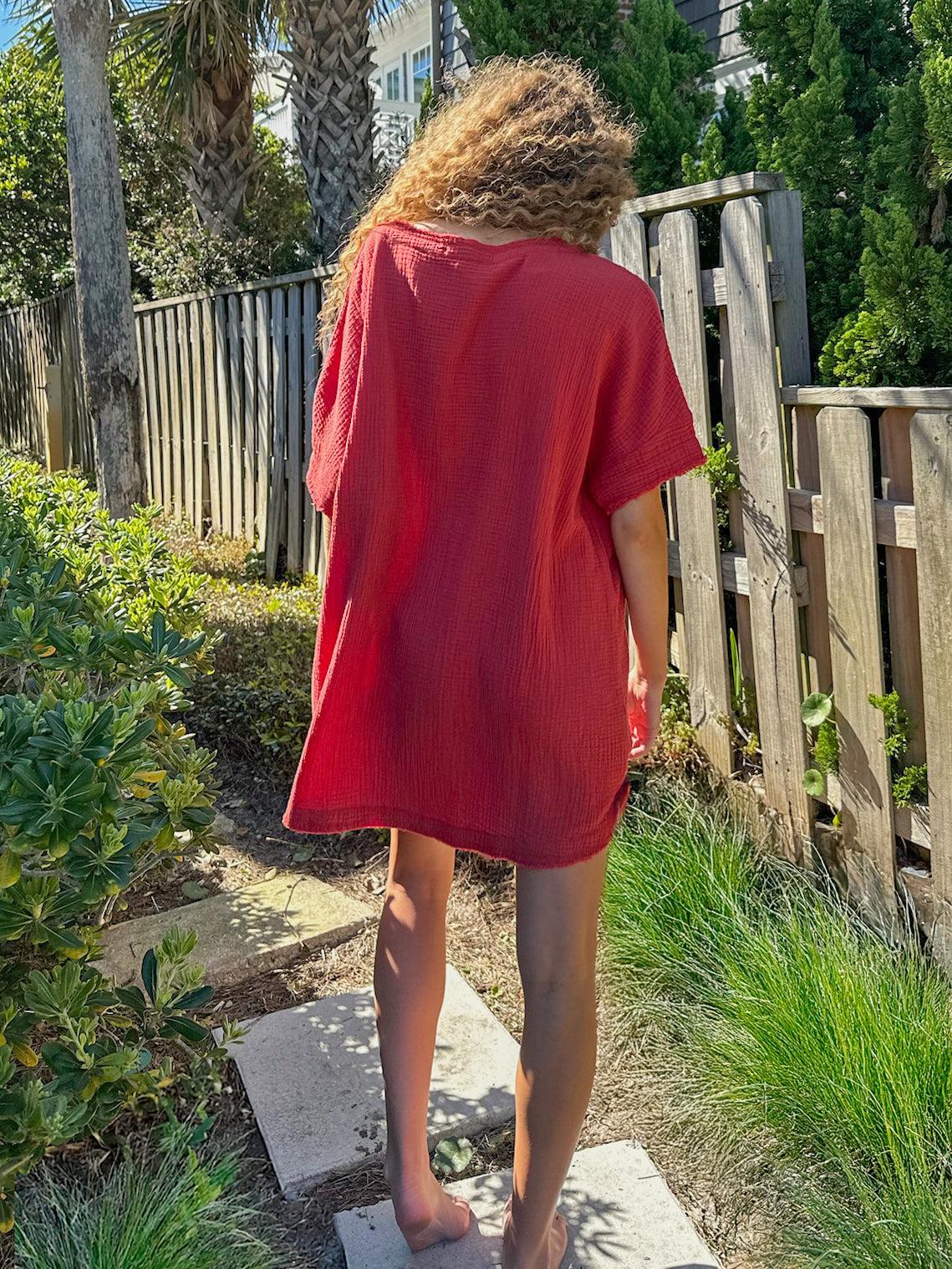 Cara Cotton Gauze Shift Dress - Rust Product Image
