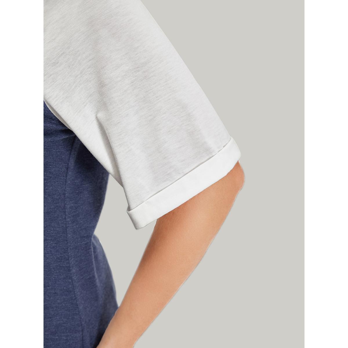 Plus Size Supersoft Essentials Two Tone Stitch Roll Raglan Sleeve T-shirt DarkBlue Women Casual Contrast Colorblock Round Neck Dailywear T-shirts BloomChic 14-16/1X Product Image