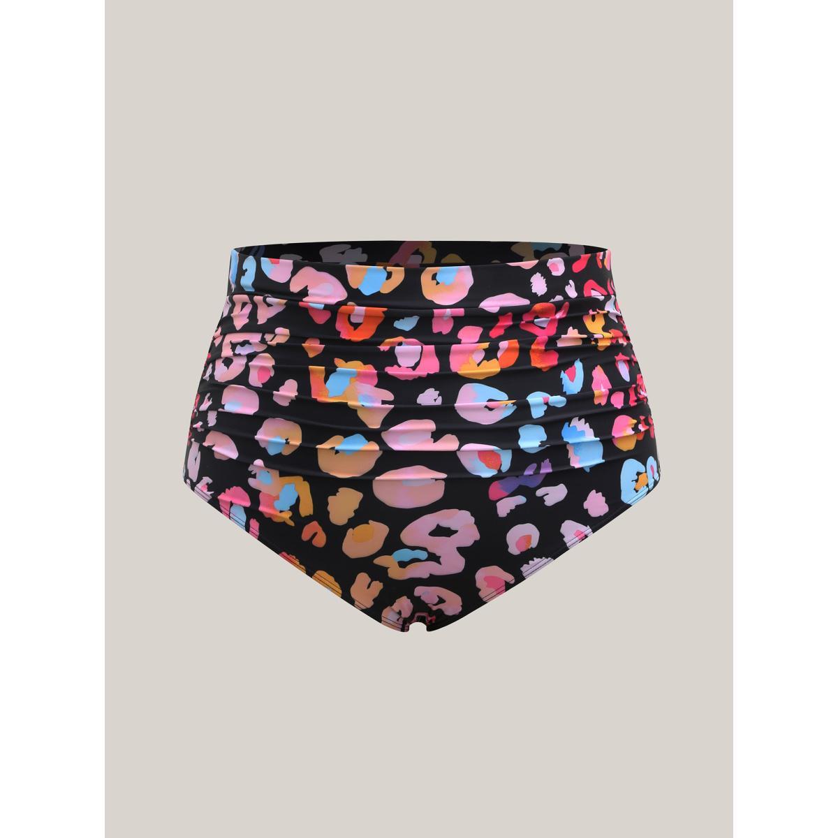 Plus Size Pattern Print Ruched Tight-Fit Swim Bottoms Women's Swimwear Black Beach High stretch Skinny Mid Rise Curve Swim Bottoms BloomChic 14-16/1X Product Image