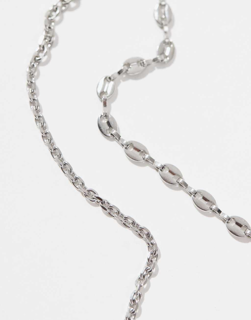 ASOS DESIGN 2 pack waterproof stainless steel mixed chain necklace set in silver tone  Product Image