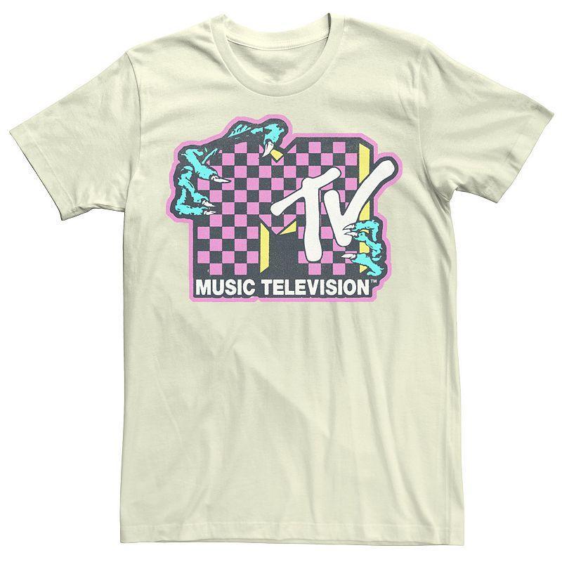 Men's MTV Checkered Faded Logo Zombie Hands Tee, Size: Medium, Natural Product Image